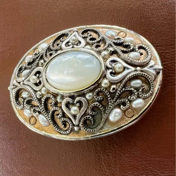 Vintage Michal Logan Earrings & Brooch/Pendant Pearl Lucite Cabochon Silver - Picture 14 of 14